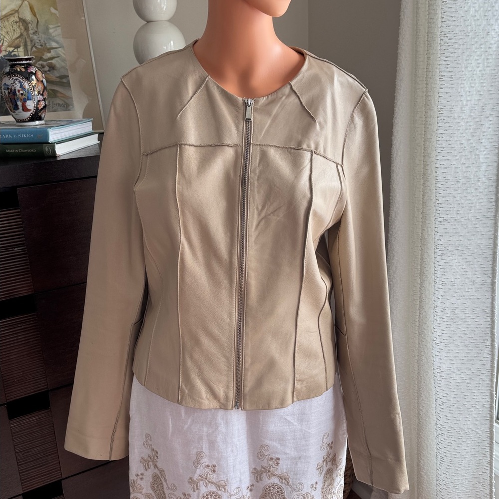 MICHAEL Michael Kors Beige Leather Jacket- Size M